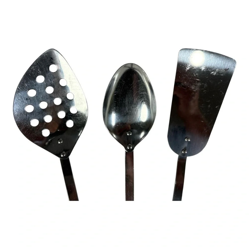 Vtg Kaylan Stainless Long Handle Spatula Cooking Spoon Slotted Spoon Utensil Set